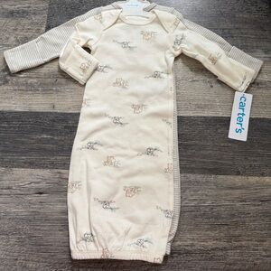 Carter's Cream Elephant Safari Stripes Sleep Gown Bundle Neutral Preemie